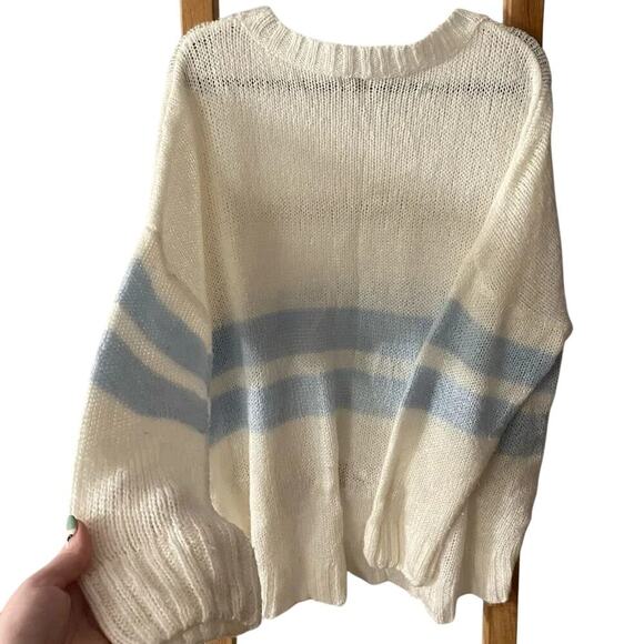Tobi Striped Knitted Pullover Sweater In Blue & Cream Size Medium - Picture 3 of 5